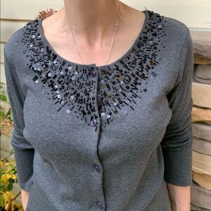 Rafaella gray button down sweater with sequin, great condition, P/M